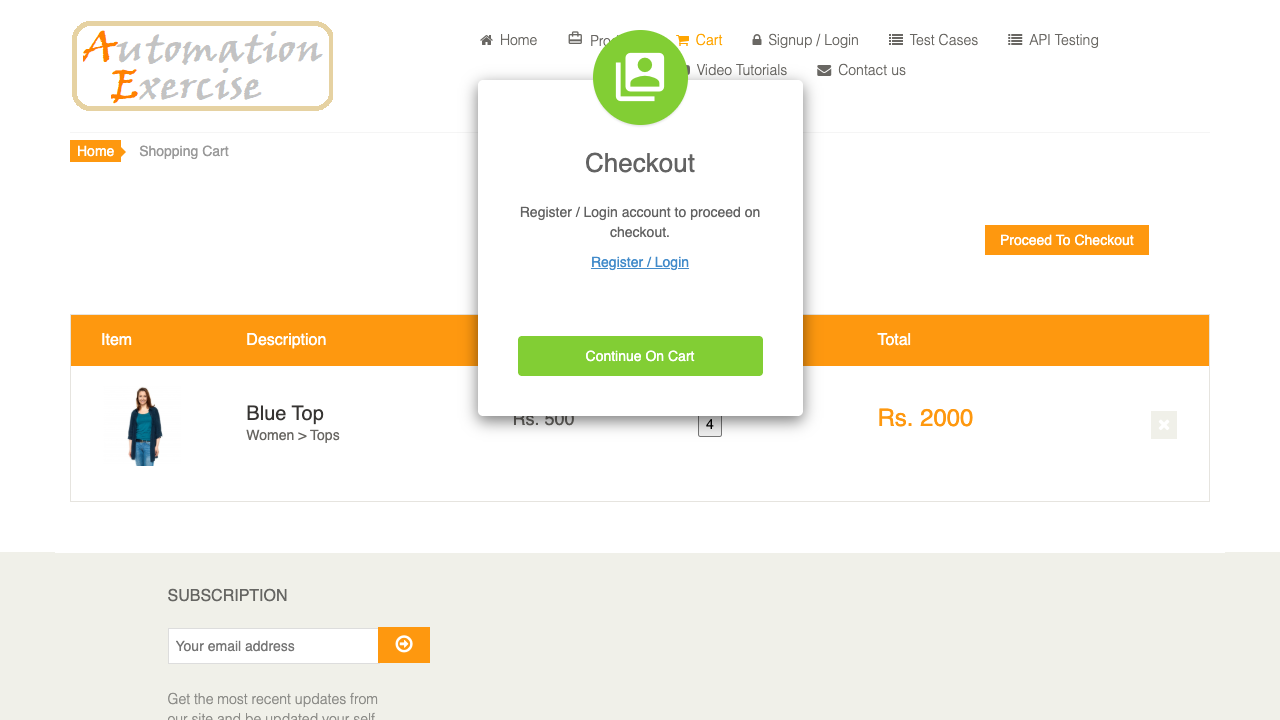 未登入按下結帳，跳出要求登入的 modal